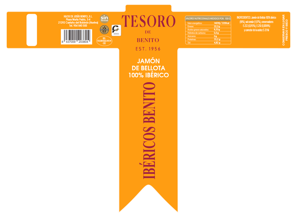 Jamón De Bellota 100% Raza Ibérica Tesoro Benito