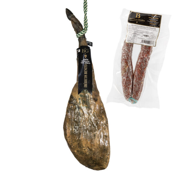 Jamón 100% de Bellota Raza Ibérica Benito BG + Salchichón de Herradura de bellota